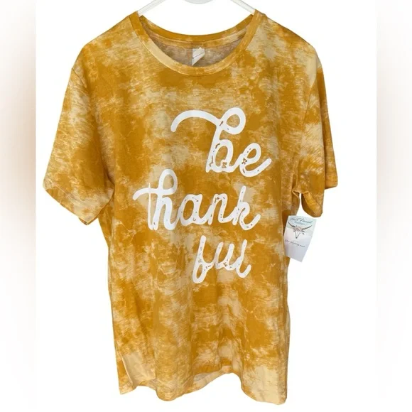 Orange Tie-Dye 'Be Thankful' T-Shirt sz m - Picture 2 of 3